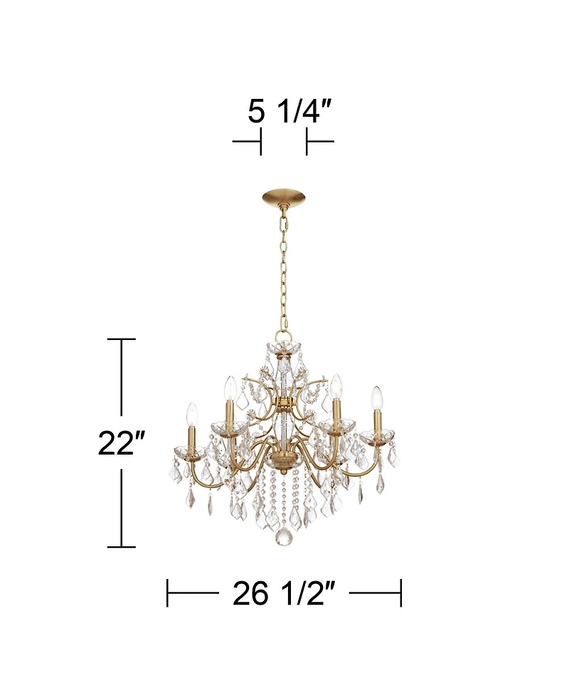 Vienna Full Spectrum Magrite Gold Hanging Chandelier Lighting 26 1/2" Wide French Clear Crystal Curved Arm 6-Light Fixture Dining Room House Foyer Ent
