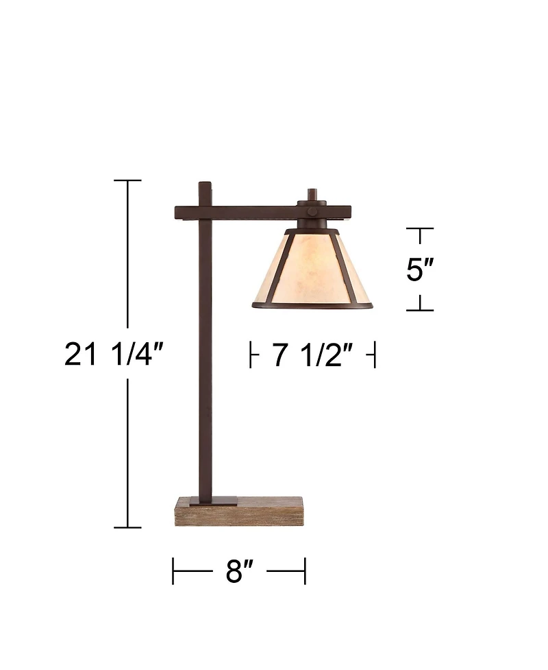 Maricopa Rustic Farmhouse Desk Table Lamp with Usb and Ac Power Outlet in Base 21.25" High Bronze Wood Mica Shade for Living Room Bedroom House Bedsid