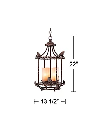 Song Birds Wrought Iron Bronze Pendant Chandelier 13 1/2" Wide Rustic Cage Scavo Glass 4-Light Fixture for Dining Room House Foyer Kitchen Island