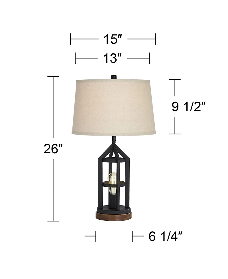 Franklin Iron Works Lucas Western Table Lamps 26" High Set of 2 Bronze with Usb Charging Port and Nightlight Led Drum Shade for Bedroom Bedside D