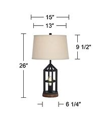 Franklin Iron Works Lucas Western Table Lamps 26" High Set of 2 Bronze with Usb Charging Port and Nightlight Led Drum Shade for Bedroom Bedside D