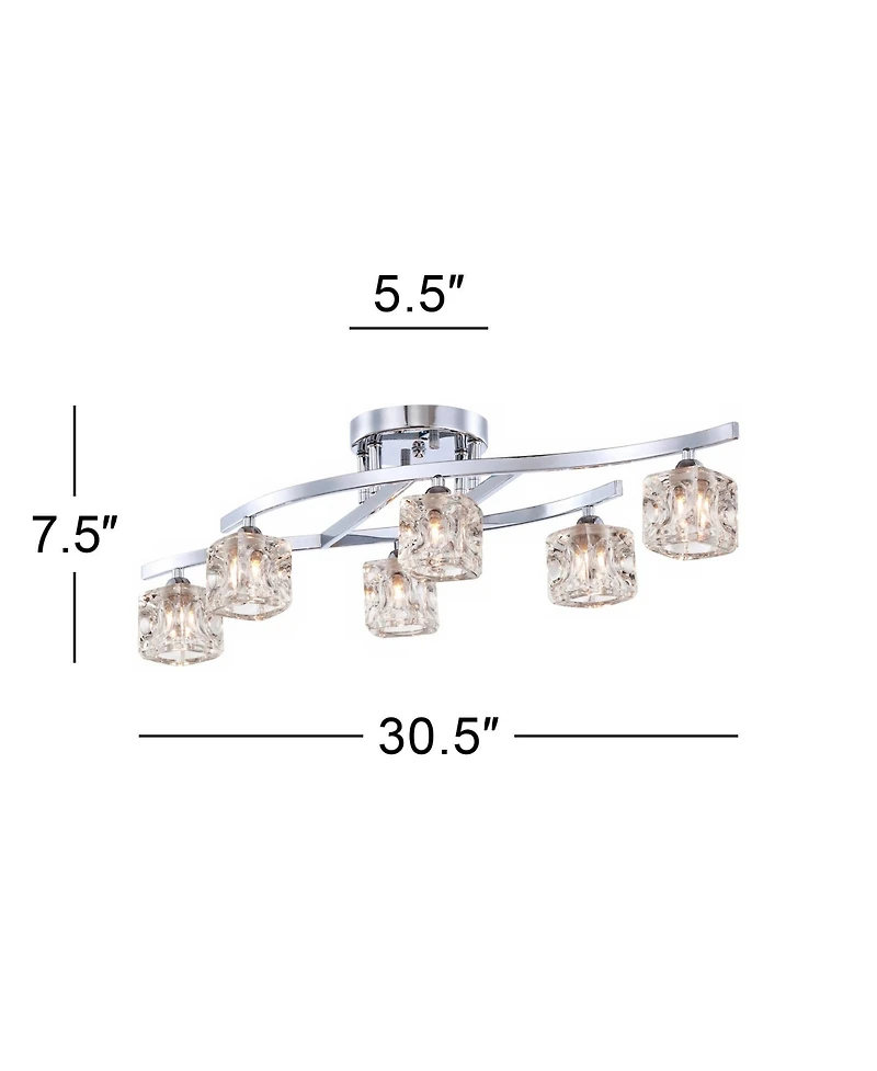 Possini Euro Design Modern Ceiling Light Semi Flush Mount Fixture 30 1/2" Wide Chrome 6-Light Clear Glass Crystal Cube Shades for Bedroom Kitchen
