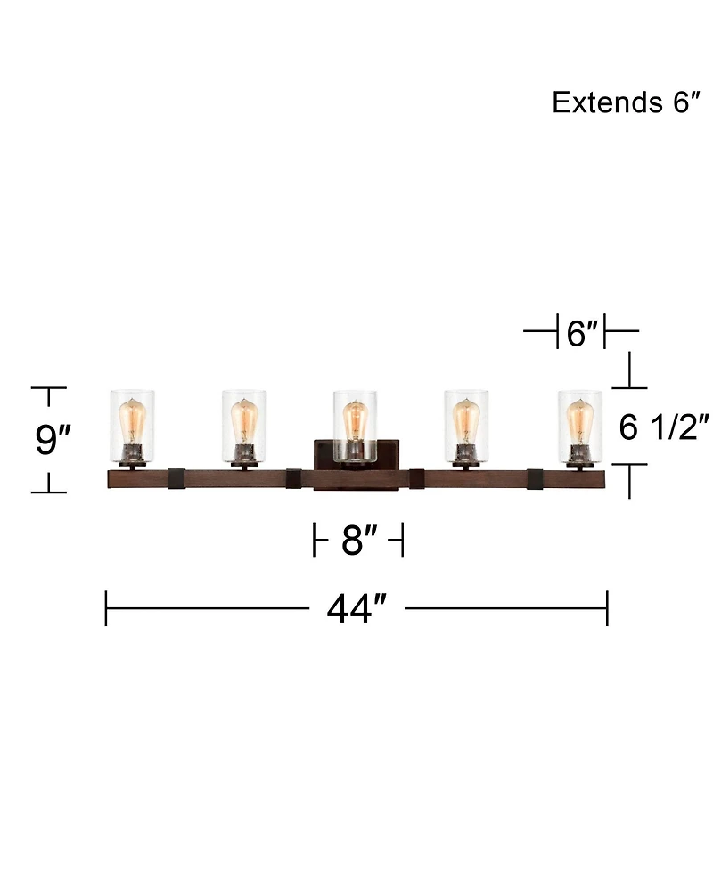 Franklin Iron Works Poetry Rustic Industrial Wall Light Wood Grain Bronze Hardwire 44" 5-Light Fixture Clear Seedy Glass for Bedroom Bathroom Van