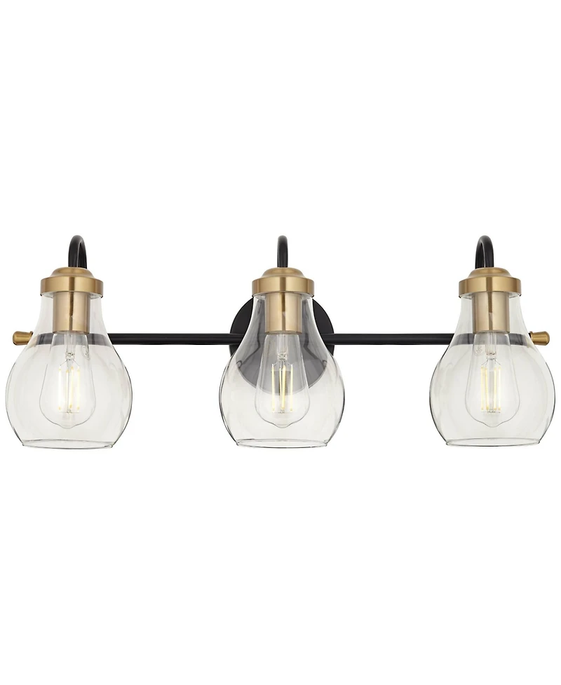 Possini Euro Design Brade Industrial Modern Wall Light Black Gold Hardwired 22.75" 3-Light Fixture Clear Glass Shades for Bedroom Bathroom Vanity Read