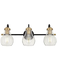 Possini Euro Design Brade Industrial Modern Wall Light Black Gold Hardwired 22.75" 3-Light Fixture Clear Glass Shades for Bedroom Bathroom Vanity Read