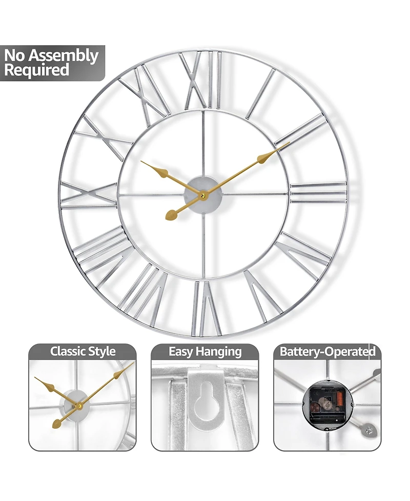 Sorbus Large Wall Clock for Living Room Decor - Roman Numeral Kitchen 16 inch Decorative (Gold)