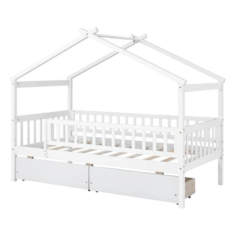 Streamdale Twin Wooden House Bed With Two Drawers
