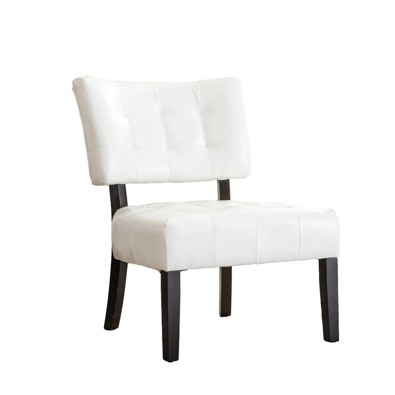 Simplie Fun Blended Leather Tufted Accent Chair with Oversized Seating, Ivory
