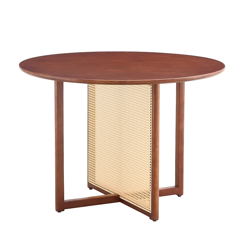 Streamdale Retro Chinese Solid Wood Round Imitation Rattan Table Desk