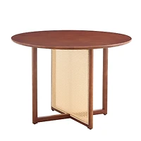 Streamdale Retro Chinese Solid Wood Round Imitation Rattan Table Desk