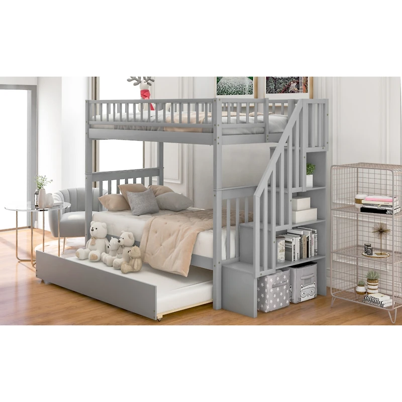 Streamdale Twin Over Twin Bunk Bed With Trundle And Storage
