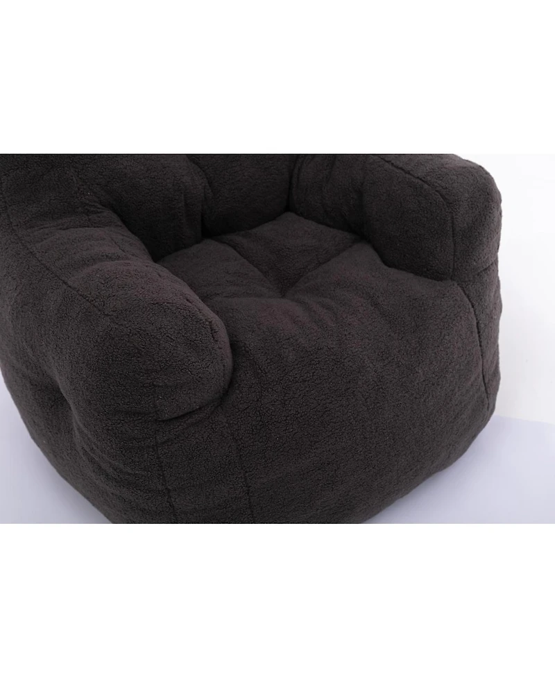 Simplie Fun Soft Tufted Foam Bean Bag Chair With Teddy Fabric Dark Gray