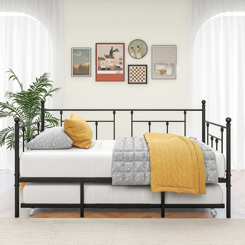 Streamdale Furniture Metal Daybed Frame Twin Size Platform With Trundle, No Box Spring Needed