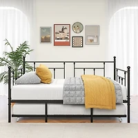 Streamdale Furniture Metal Daybed Frame Twin Size Platform With Trundle, No Box Spring Needed