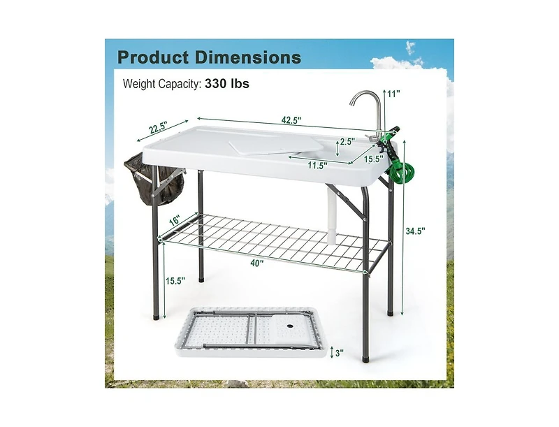 Slickblue Portable Camping Fish Cleaning Table with Grid Rack and Faucet