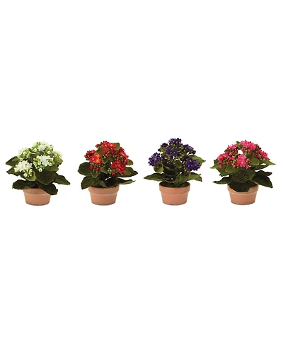 Slickblue Set of 4 Kalanchoe Plants with Pots-7 Inches High, Lifelike Artificial Flowers in Stylish Containers for Home Decor