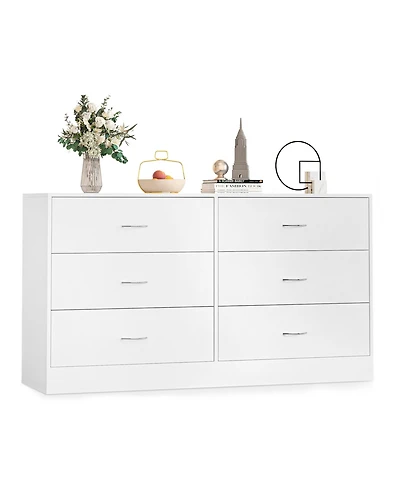 Sugift 6 Drawer White Dresser for Bedroom Versatile Chests of Drawers