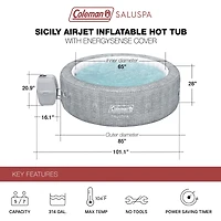 Coleman Sicily AirJet Round Inflatable Hot Tub with EnergySense Cover, Grey