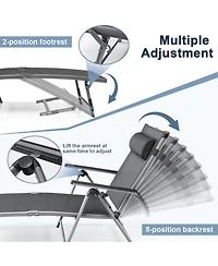 Gymax 2PCS Patio Lounge Chair Rustproof Aluminum Folding Chaise w/ Adjustable Backrest & Footrest