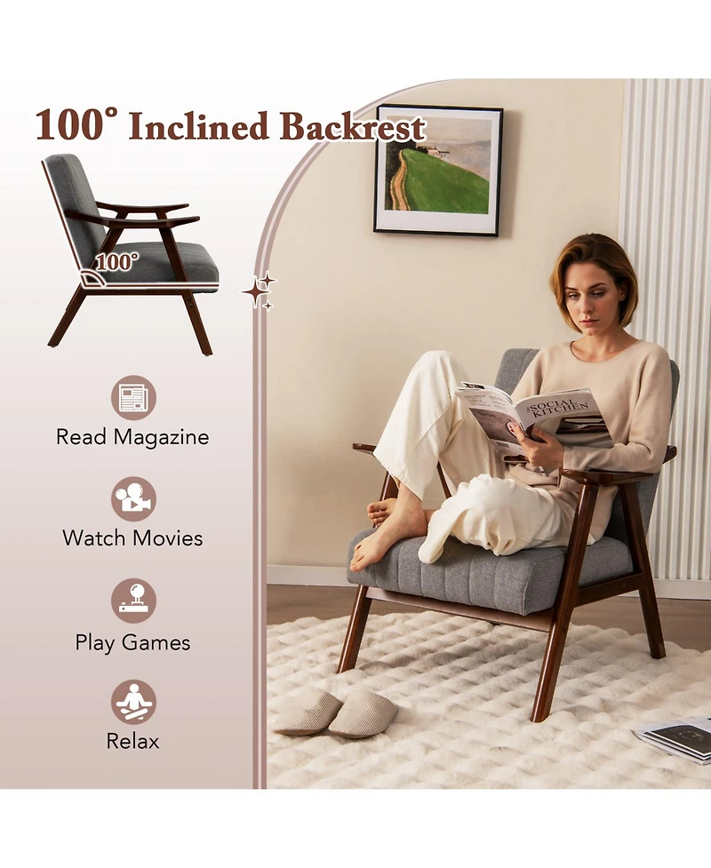 Modern Accent Chair Leisure Armchair with Felt Pads-Grey