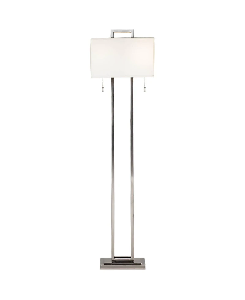 Possini Euro Design Modern Floor Lamp 62" Tall Brushed Nickel Openwork Rectangular Profile Off White Fabric Shade for Living Room Reading