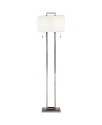 Possini Euro Design Modern Floor Lamp 62" Tall Brushed Nickel Openwork Rectangular Profile Off White Fabric Shade for Living Room Reading