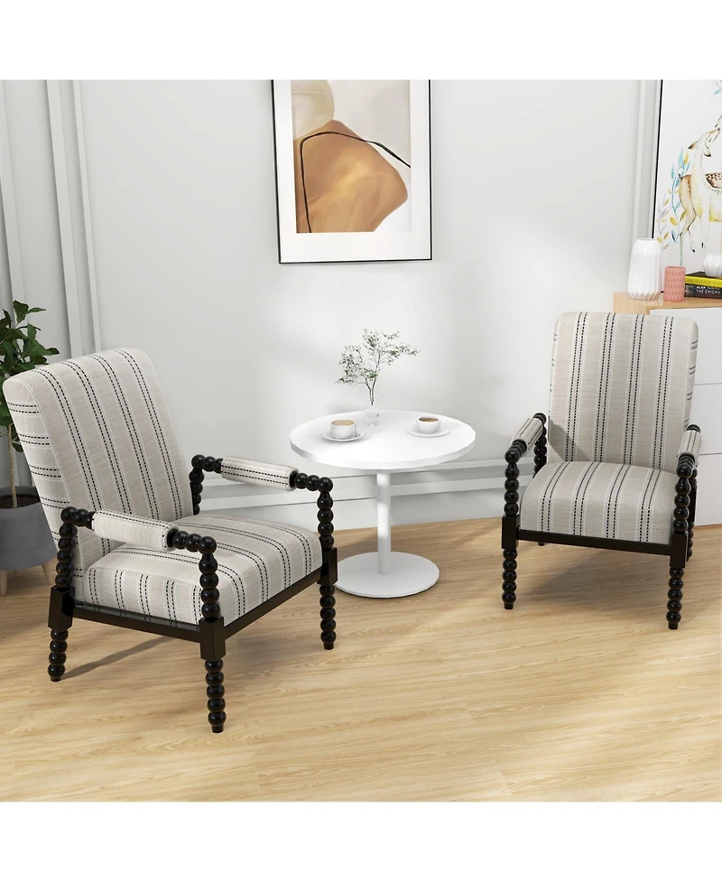 Slickblue Upholstered Accent Chair with Rubber Wood Frame for Living Room-Beige