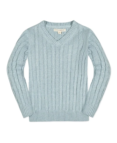 Hope & Henry Boys Organic Long Sleeve Fine Gauge Cable V-Neck Sweater