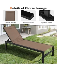Gymax Set of 2 Aluminum Patio Chaise Lounge Outdoor Adjustable Lounge Chair W/ 6-Position Backrest