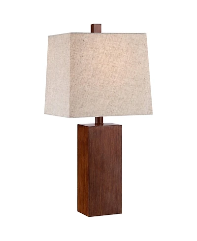 360 Lighting Modern Rustic Accent Table Lamp 23" High Faux Wood Rectangular Block Brown Tan Fabric Shade for Bedroom Living Room House Home Bedsi