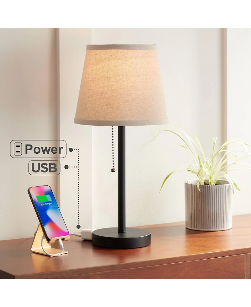 360 Lighting Modern Desk Table Lamp with Hotel Style Usb and Ac Power Outlet in Base 20" High Bronze Metal Oatmeal Drum Shade for Bedroom Office