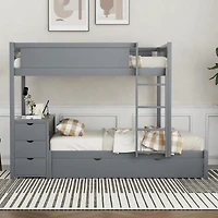 Streamdale Full/Full Bunk Bed with Trundle, Desk, and Storage