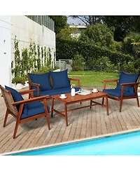 Slickblue 4 Piece Acacia Wood Patio Rattan Furniture Set