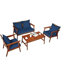 Slickblue 4 Piece Acacia Wood Patio Rattan Furniture Set