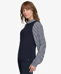 Tommy Hilfiger Women's Collared Pleated-Sleeve Top