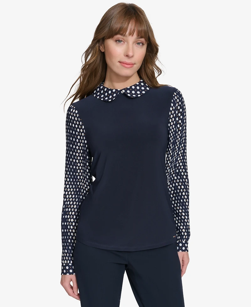 Tommy Hilfiger Women's Collared Pleated-Sleeve Top