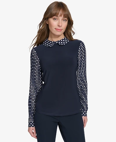 Tommy Hilfiger Women's Collared Pleated-Sleeve Top