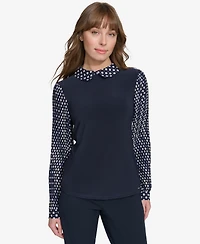 Tommy Hilfiger Women's Collared Pleated-Sleeve Top
