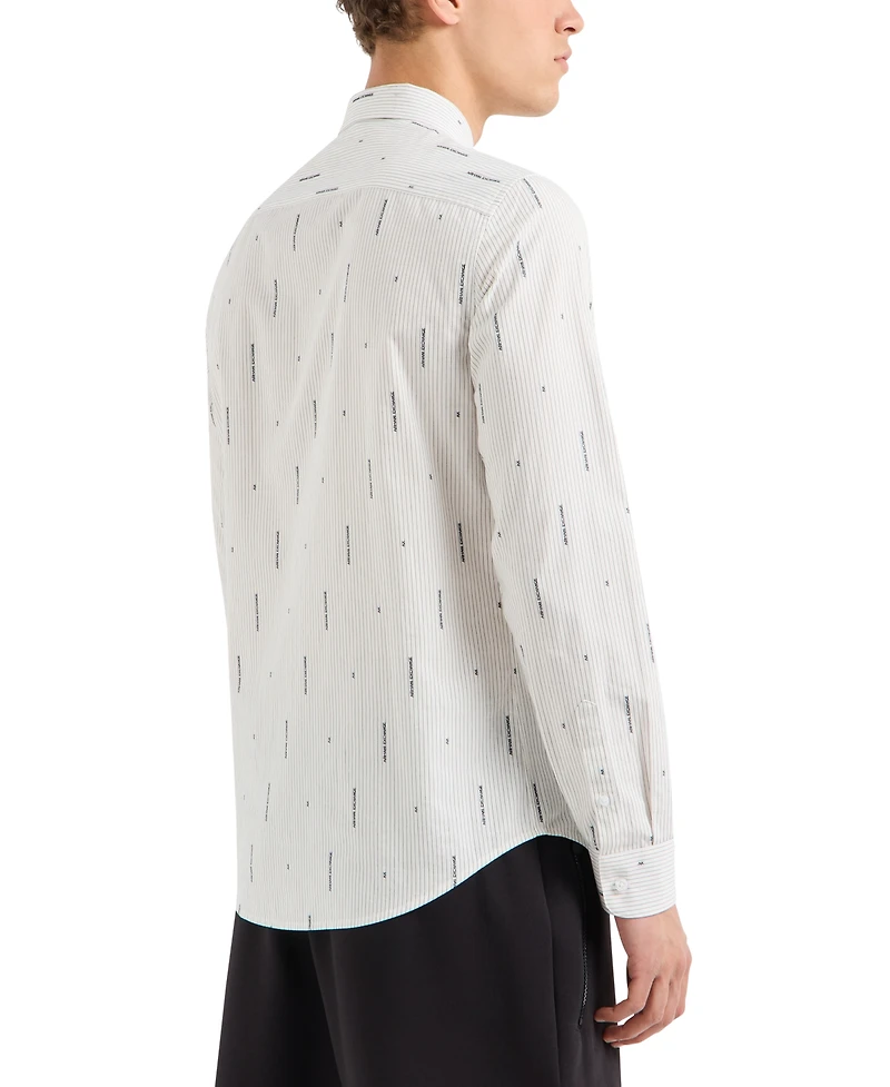 A|X Armani Exchange Men's Slim Fit Long Sleeve Button-Front Striped Logo Print Shirt