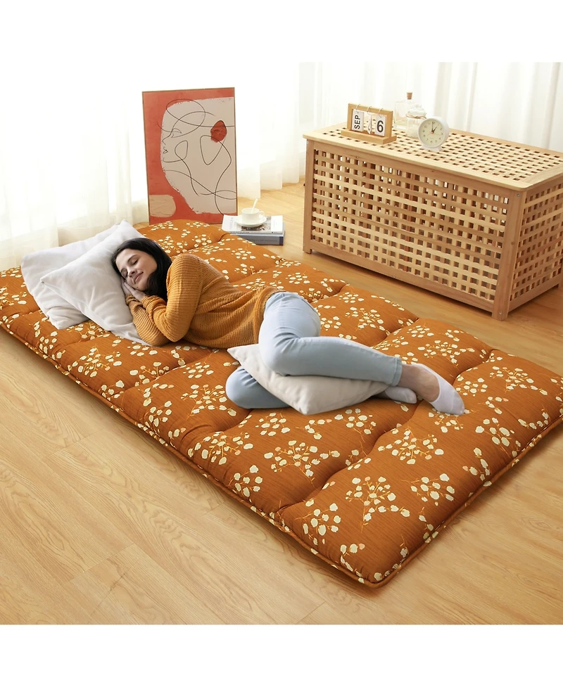Caromio Futon Mattress Twin Size, Floral Print Floor Pad Portable Dorm Sleeping Pad
