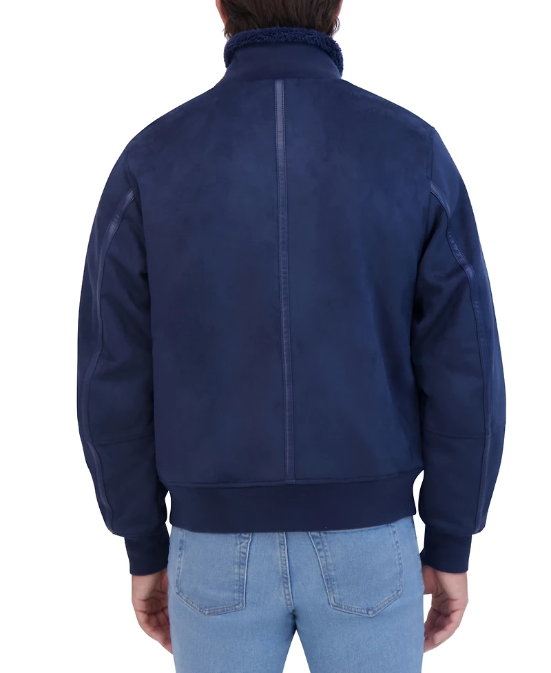 Robert Graham Men's Faux Suede Bomber with Sherpa Stand Collar