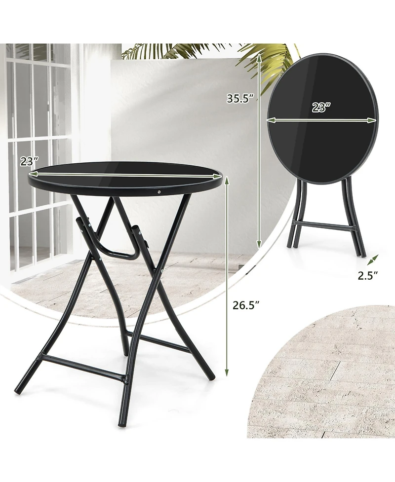 Round Bistro Table with Tempered Glass Top for Patio, Balcony, or Dining Area
