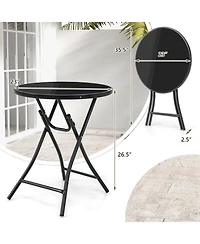 Round Bistro Table with Tempered Glass Top for Patio, Balcony, or Dining Area