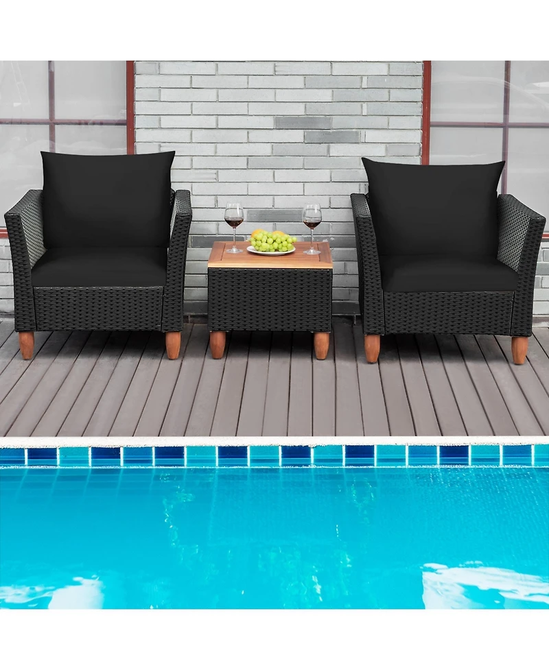 Slickblue 3 Pieces Outdoor Patio Rattan Furniture Set with Coffee Table