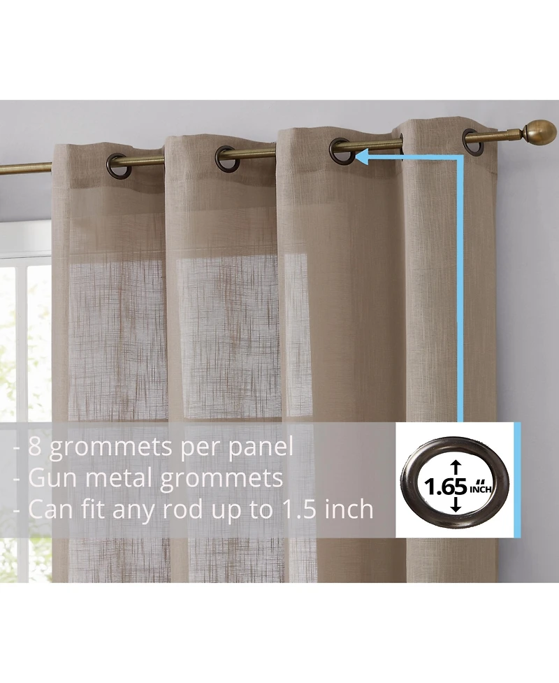 Hlc.me Abbey Faux Linen Textured Semi Sheer Privacy Sun Light Filtering Transparent Window Grommet Curtain Panels
