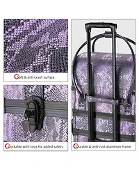 Byootique Purple Makeup Train Case Lockable Rolling Cosmetic Trolley Storage