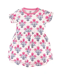 Touched by Nature Toddler Girls Comfy Organic Cotton Dress & Cardigan Set