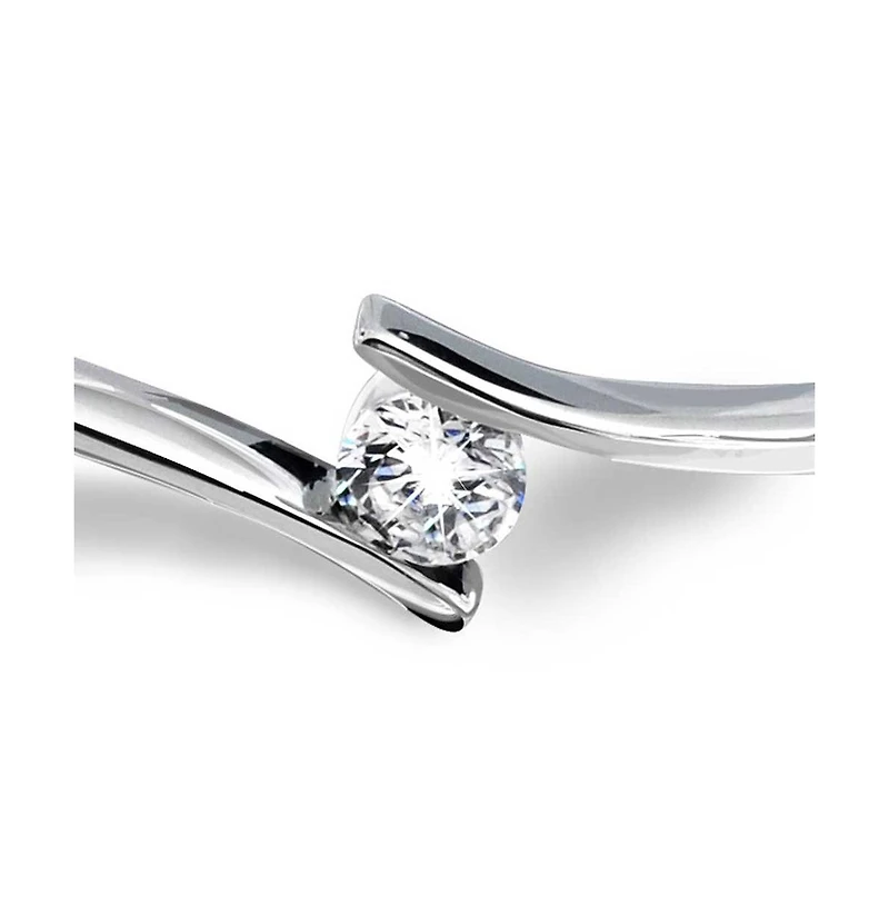 Bling Jewelry Simple Geometric Cz Solitaire Bypass Bangle Bracelet Sterling Silver Safety Clasp