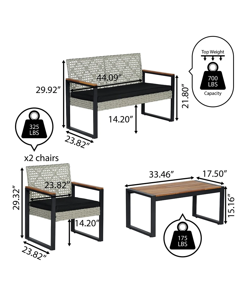 Wilder 4-Piece Modern Coastal Faux Wicker Conversation Outdoor Patio Set
