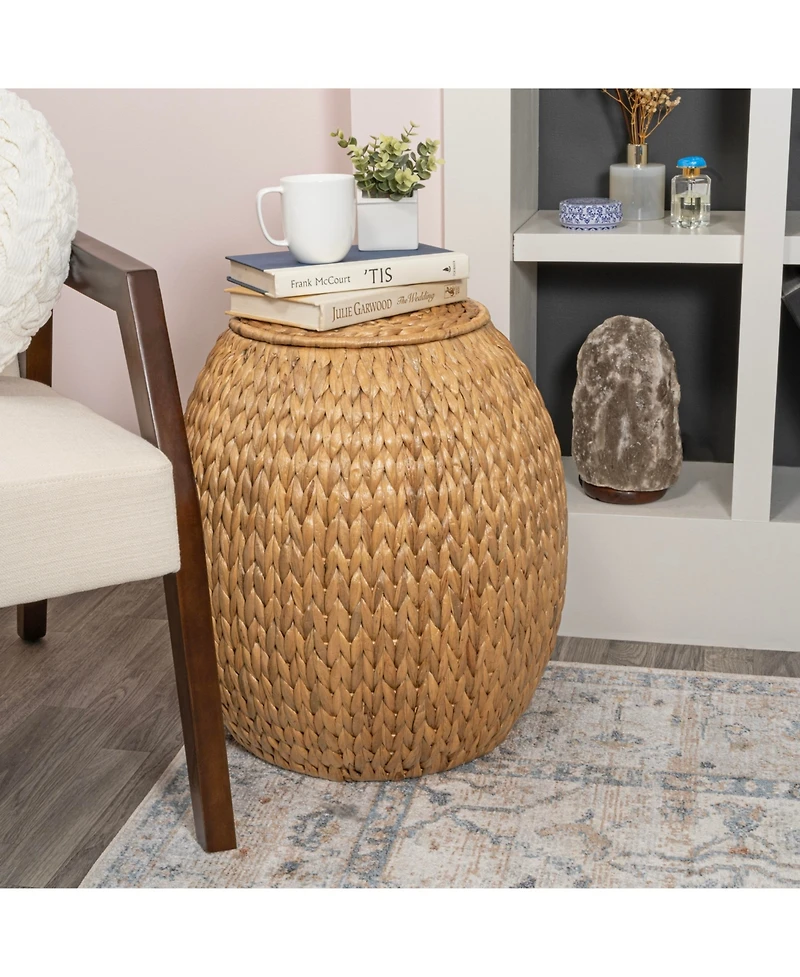 Jonathan Y Colt 17" Coastal Bohemian Handwoven Hyacinth Storage Stool with Lid, Natural